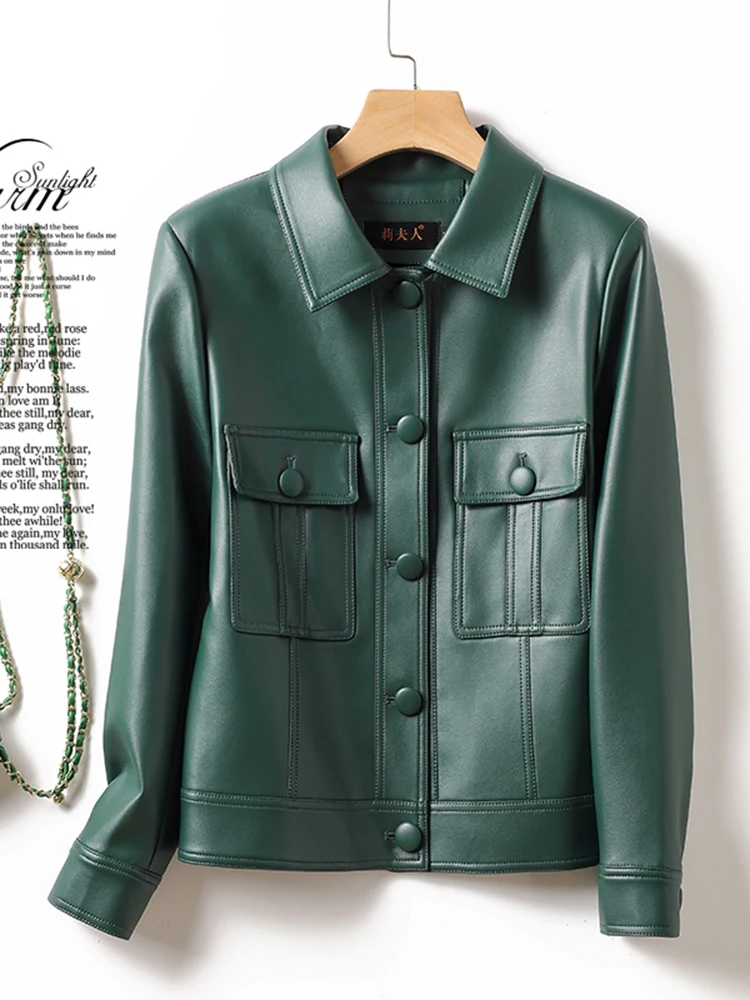 Giacca in Pelle da Donna Autunno/Inverno, Slim Fit, Versione Coreana, Cappotto in Vera Pelle di Pecora Haining