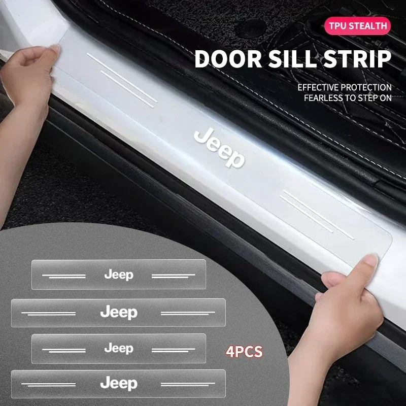 

4PCS Car Threshold Protector Transparent Decorative Badge Sticker For Jeep Grand Cherokee Compass Patriot Renegade Liberty