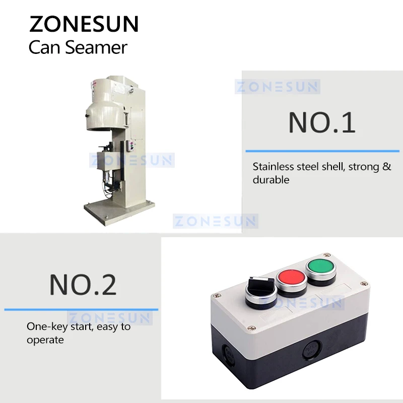 ماكينة إغلاق علب القصدير Zonesun ، شبه أوتوماتيكية ، معدات خياطة أسطوانية كبيرة الحجم ،