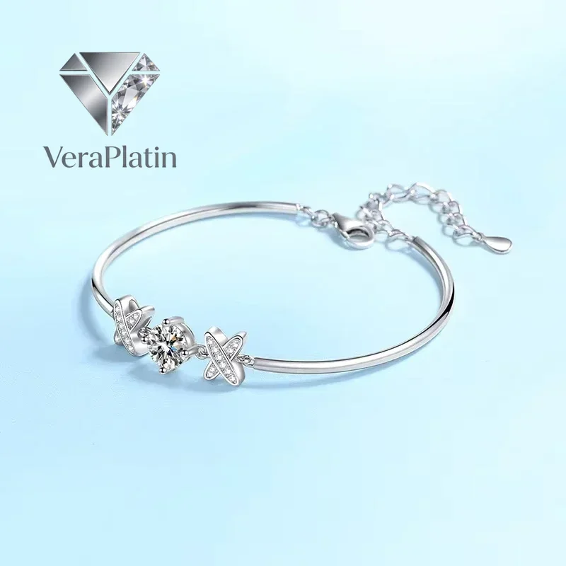

VeraPlatin Girl 18K White Gold Wedding Bracelets Daughter Birthday Gift 1CT Moissanite Diamond Women Valentine's Day PT950 Plati