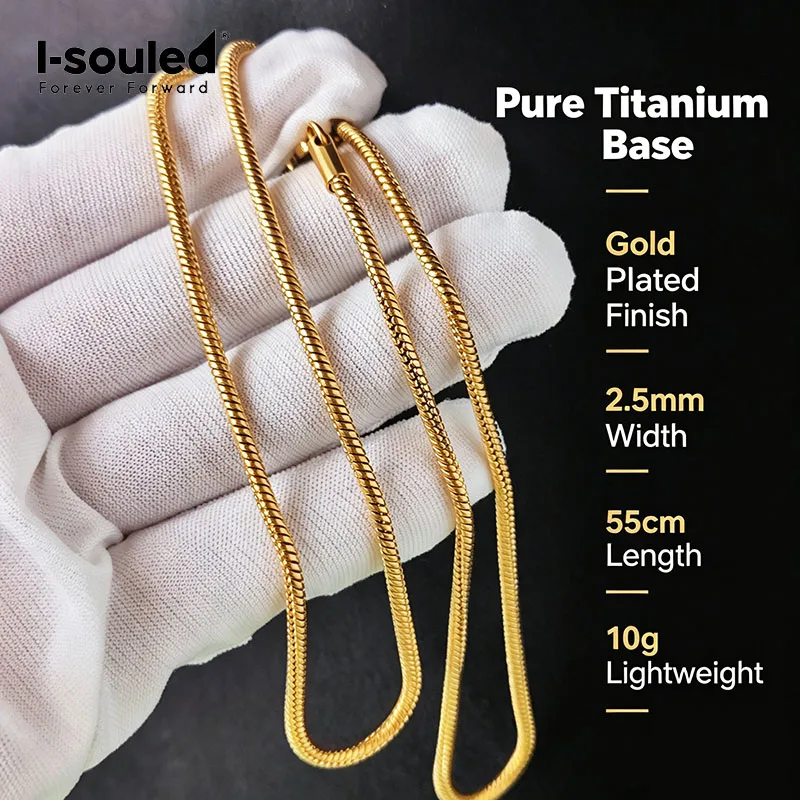Pure Titanium Snake Chain Necklace, Gold Plated 2.5mm Unisex Chain
