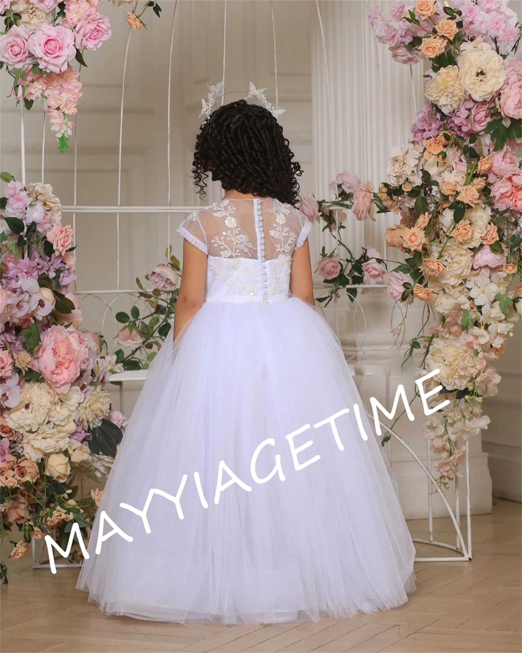 

Puffy Ivory Flower Girl Dress Pretty Girl Dress Princess Dress First Communion Dress Cap Sleeve Girl Wedding Party Dress