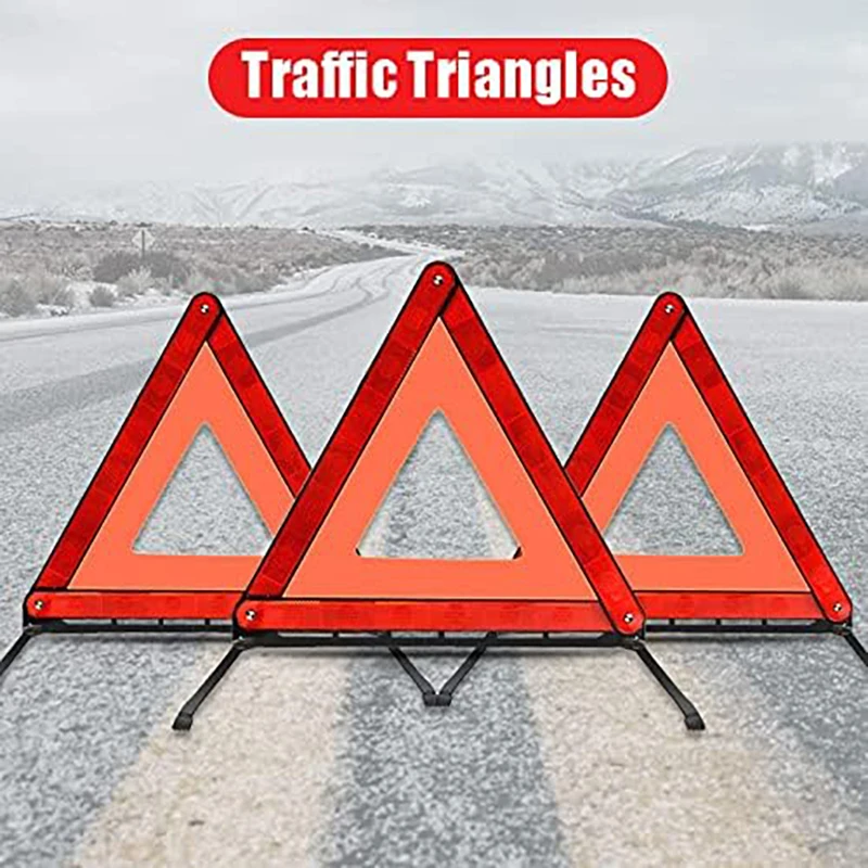 Car Emergency Breakdown Warning Triangle Red Reflective Road Safety Hazard Car Tripod Portable Foldable Stop Sign Reflector