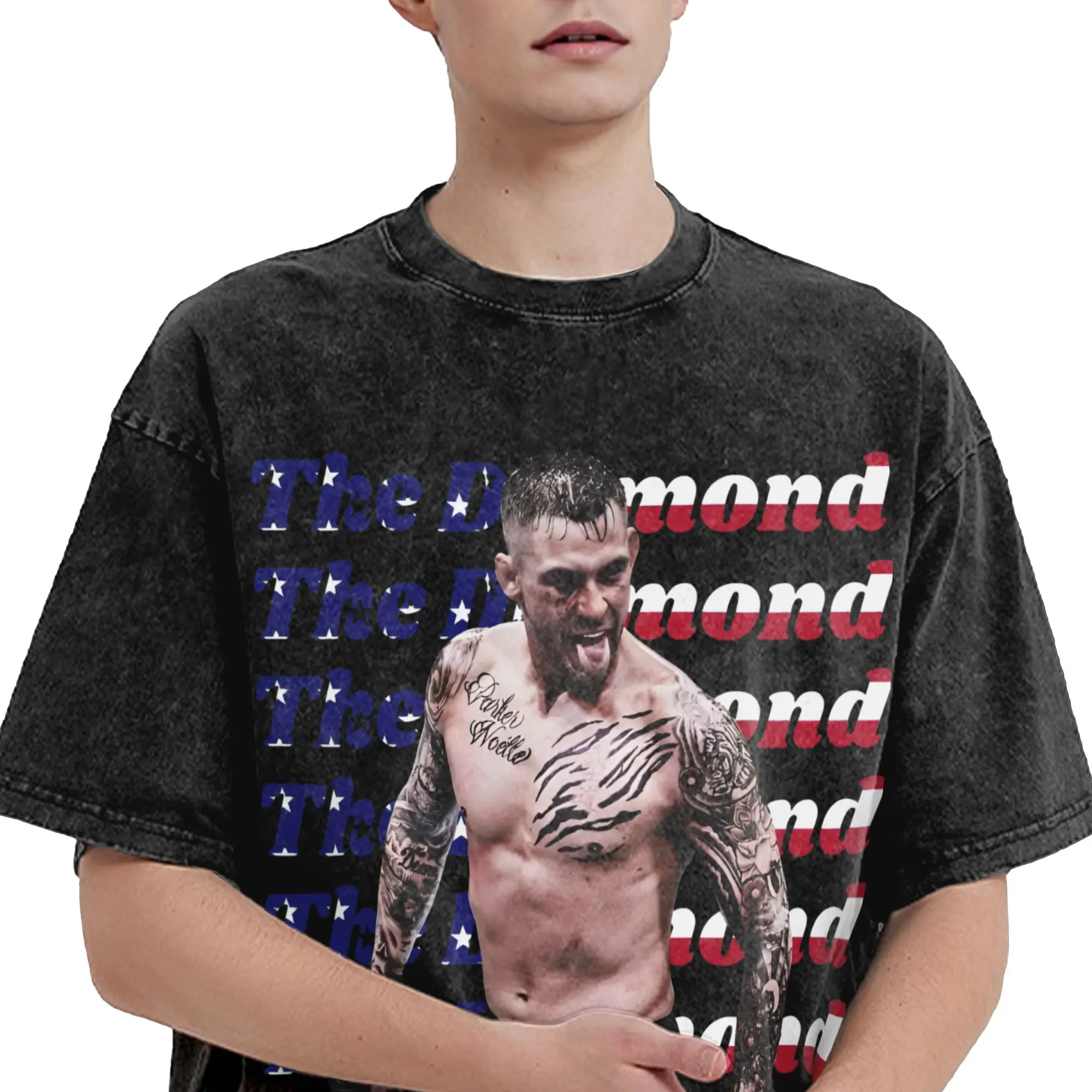 The Diamond Dustin  Washed T Shirt Streetwear Hip Hop Vintage T-Shirt  Tees Tops for Men Women Short Sleeve Harajuku