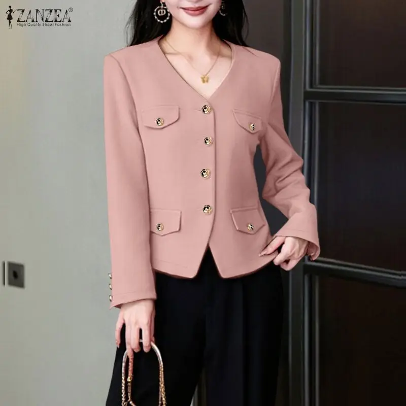

ZANZEA Elegant Women's Summer Thin Cardigan V-Neck Long Sleeve Button Up Shirts French Chic Solid Color Commuting Chemises Femme