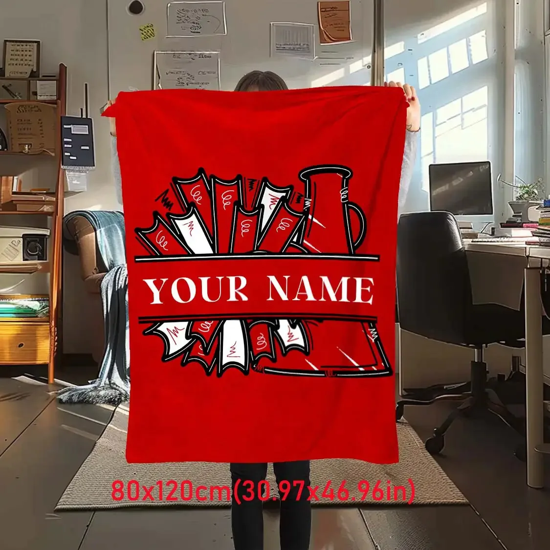Personalized custom name cheerleading blanket, suitable for bed sofas, outdoor picnics, Christmas, Halloween,campus celebrations