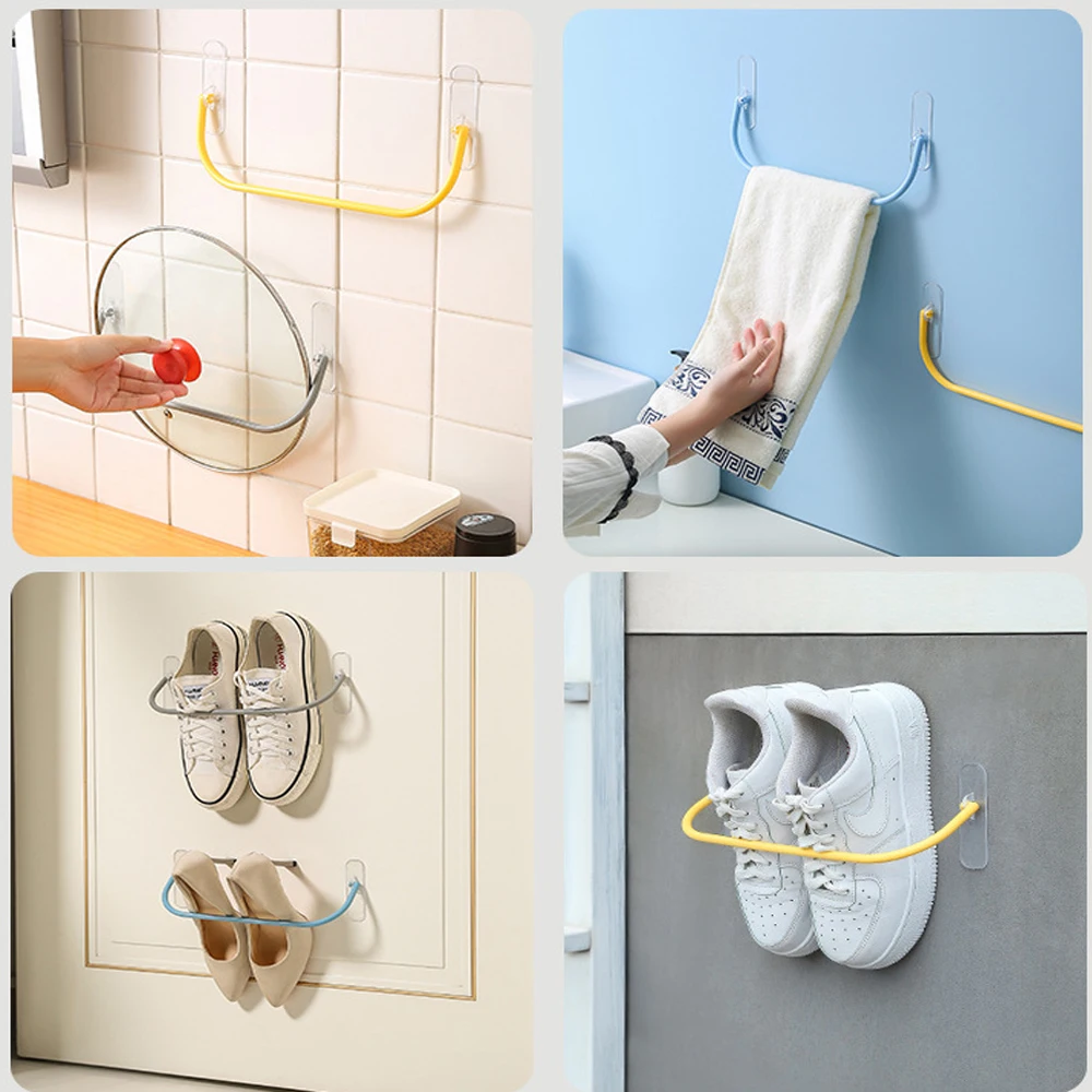 4PCS Simple Shoe Rack Wall-mounted Bathroom Slippers Hook Holder Shoes Slipper Drain Storage Drying Rack Shoe Organizer Hanger