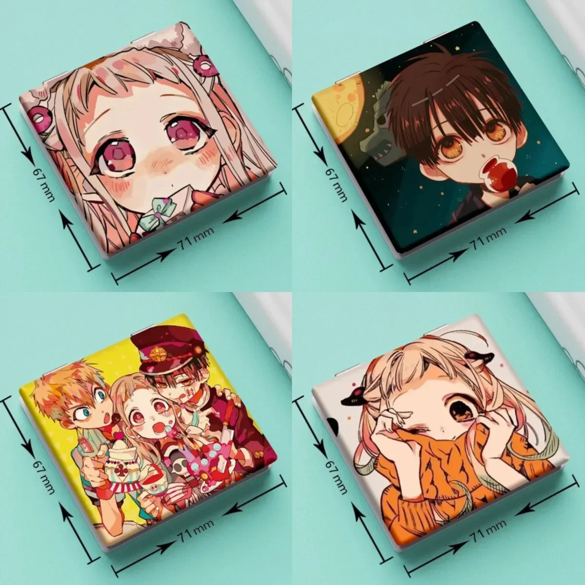 7x6cm Toilettengebundener Hanako Kun Klappbarer doppelseitiger Make-up-Spiegel Tragbarer Reise-Anime Niedliche Mädchen Kinder Vergrößerungsquadrat