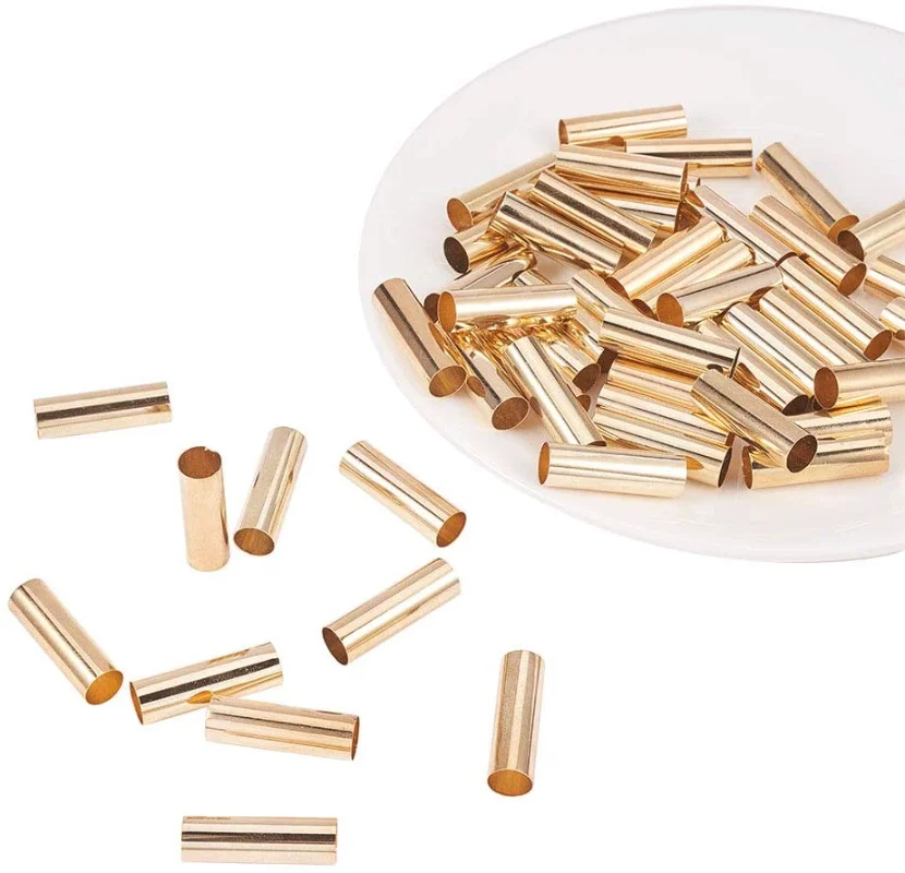 20-50PCS Tube Beads Curved Smooth Brass Golden Color Long-Lasting Plated Metal Beads for Jewelry Making