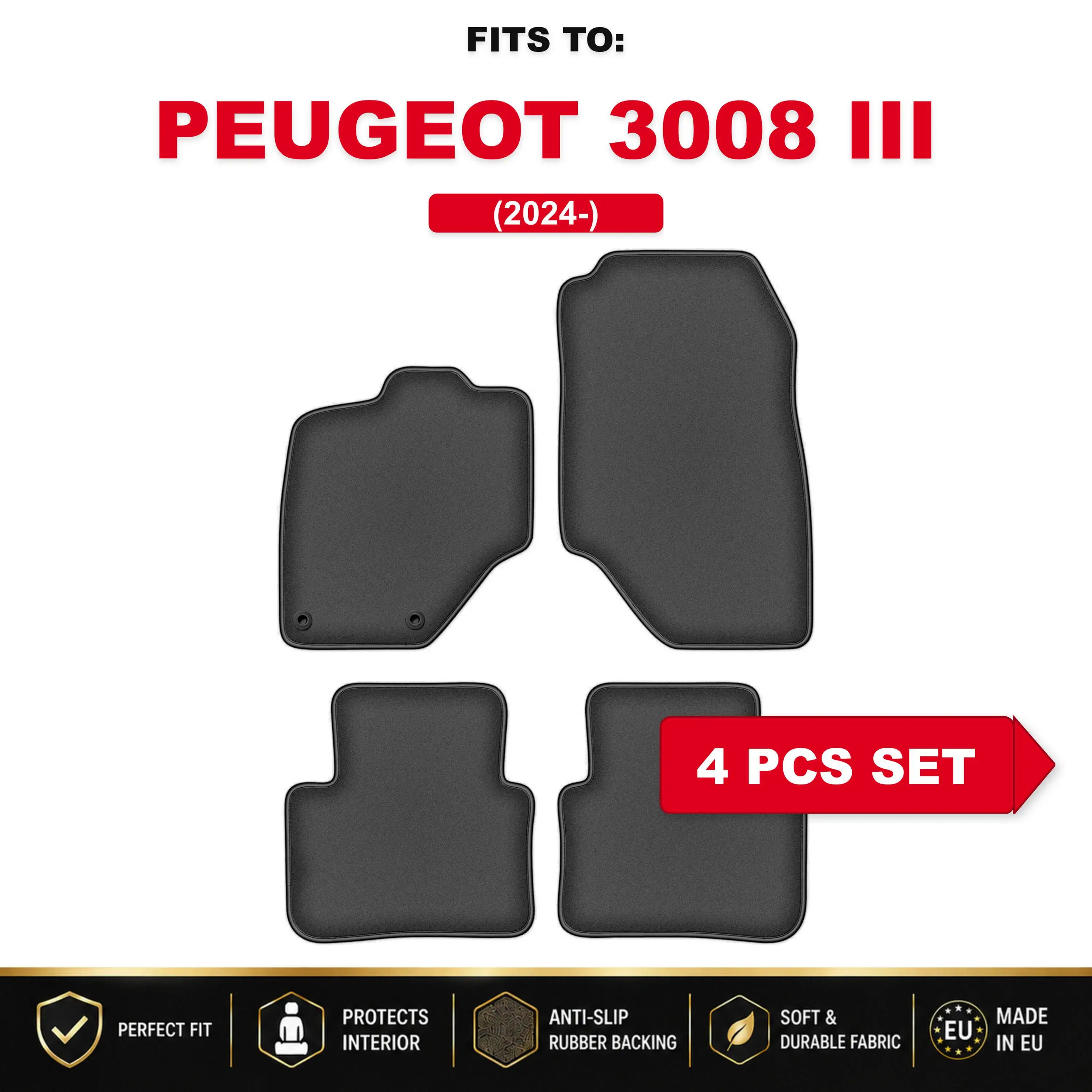 PREMIUM velours automatten voor: Peugeot 3008 III 2024- PHEV auto, passende automattenset