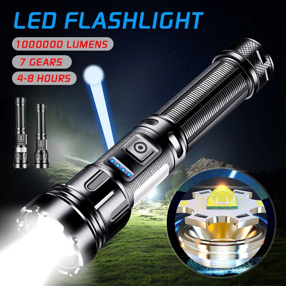 

1000000LM Most Powerful Led Flashlight Rechargeable LED Flashlights High Power Zoom Torch Long Range 3000m Tactical Lantren