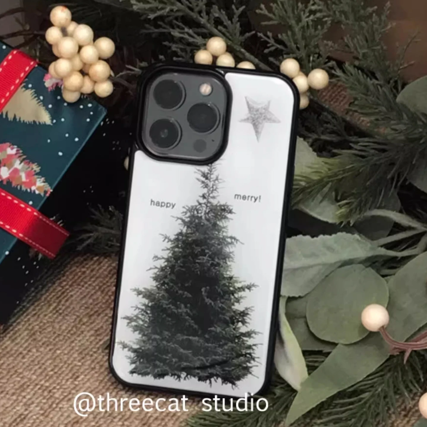 Korean INS Green Trees Happy Stars Merry Cartoon Cute Phone Case For iPhone 17 Air 16 15 14 13 12 11 Pro Max Plus Kawaii Cover