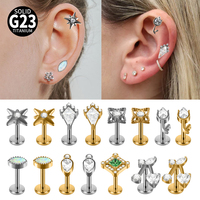 1/2/9PCS Titanium Marquise Labret Lip Stud Leaf Flower Tragus Zircon CZ North Star Earring Studs Cartilage Internally Thread
