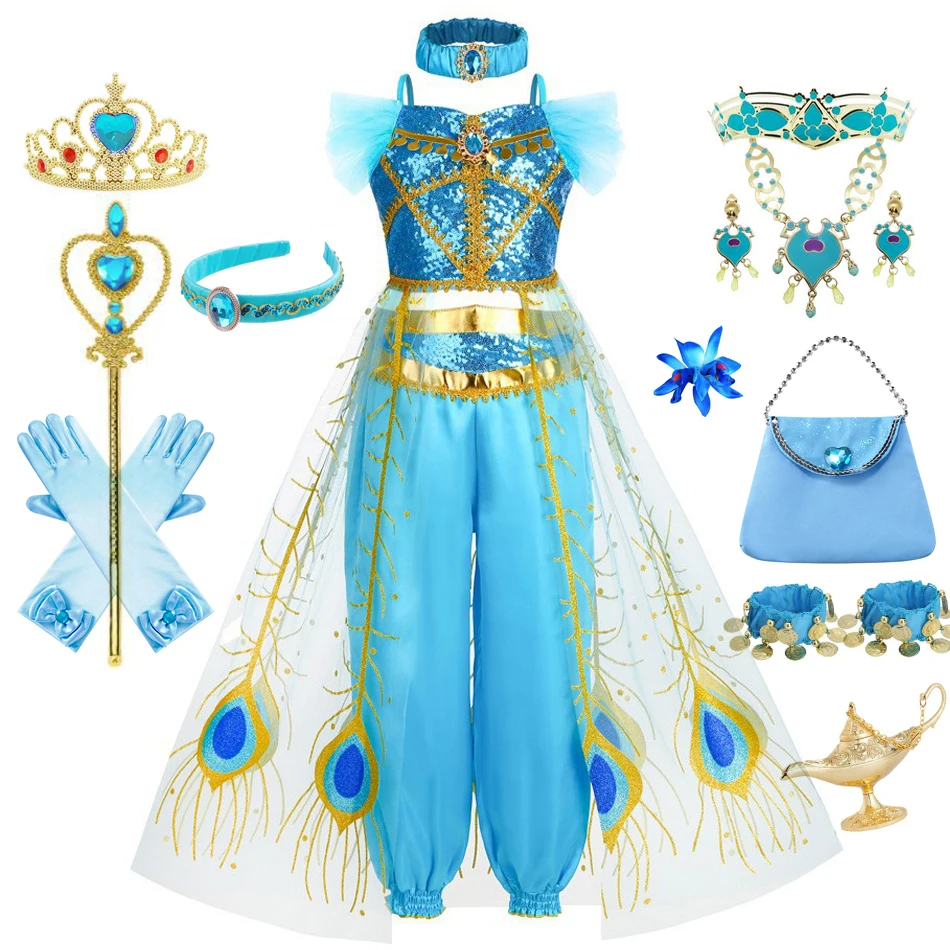 

Jasmine Costume for Girls Aladdin Kids Cosplay Birthday Party Princess Dress