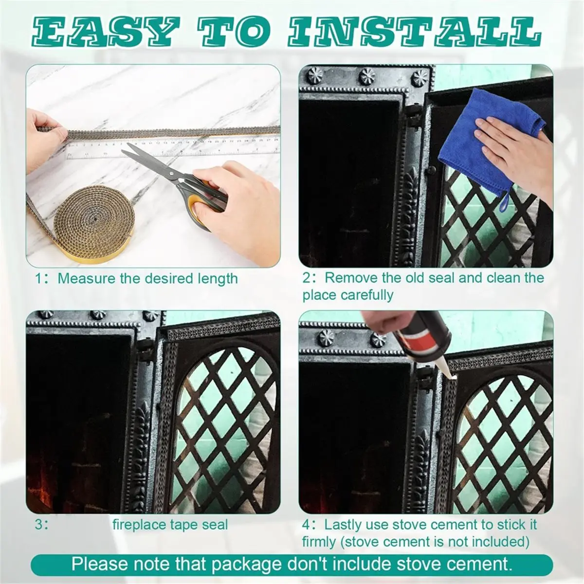 Fireplace Tape Seal 6.56ft X 0.4in X 0.08in Self-Adhesive Fiberglass Rope Seal Gasket Replacement Flat