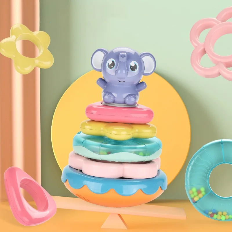 

Baby Puzzle Pyramid Tower Cup Stacking Elephant Toys Montessori Educational Toy Boy Girl Gift 0 12 Month
