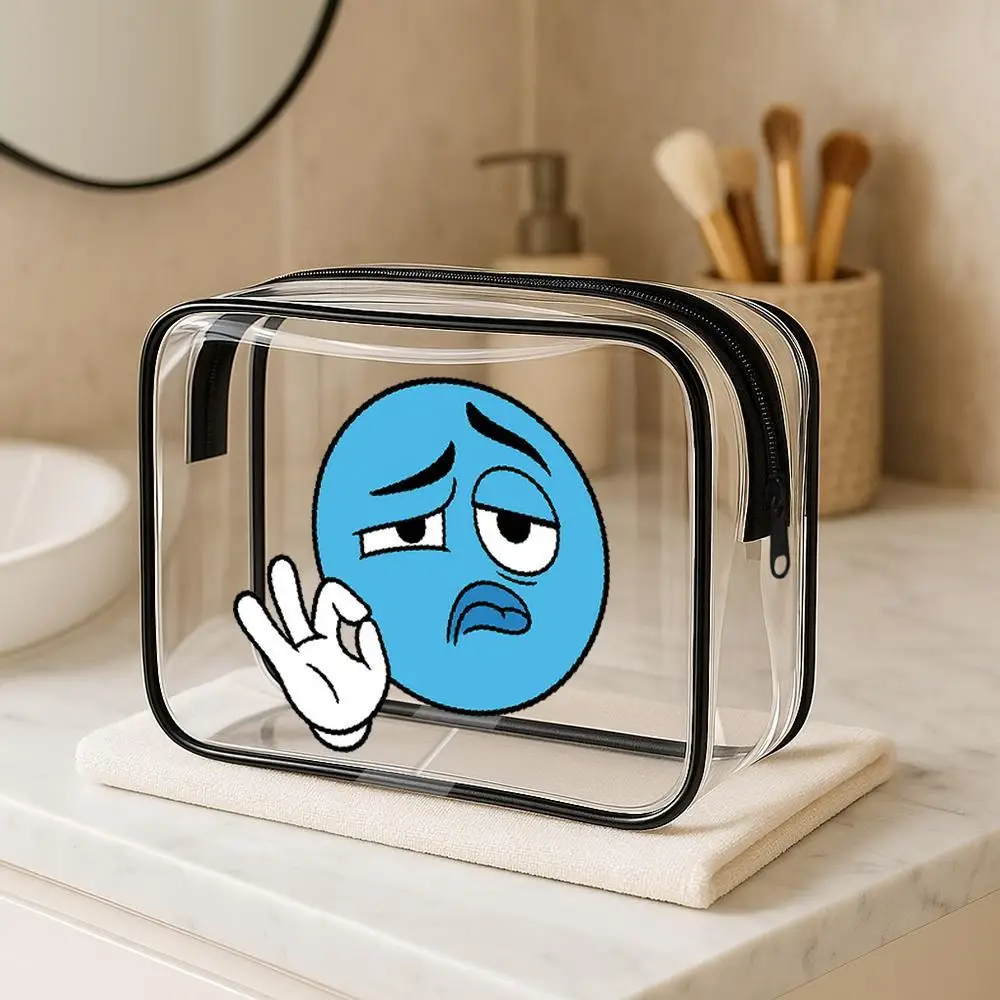 Adorable Blue Bean Cartoon Character With A Humorous Expression Giving An OK Gesture Compact Cosmetic Pouch For Handbags Great