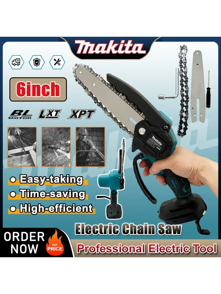 Makita 6-Zoll-Kettensäge, elektrische Säge, tragbare tragbare Holzzäge, Kettensäge, Garten, Beschneiden, Holz, Elektrowerkzeug für 18 V-Akku