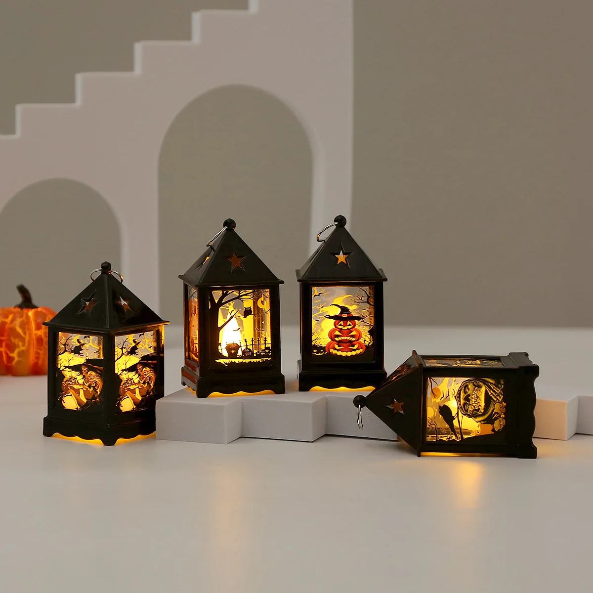 1PC Creative Small Night Lamp Halloween Storm Lantern Led Portable Pumpkin Lamp  Holiday Atmosphere Decoration Props Layout