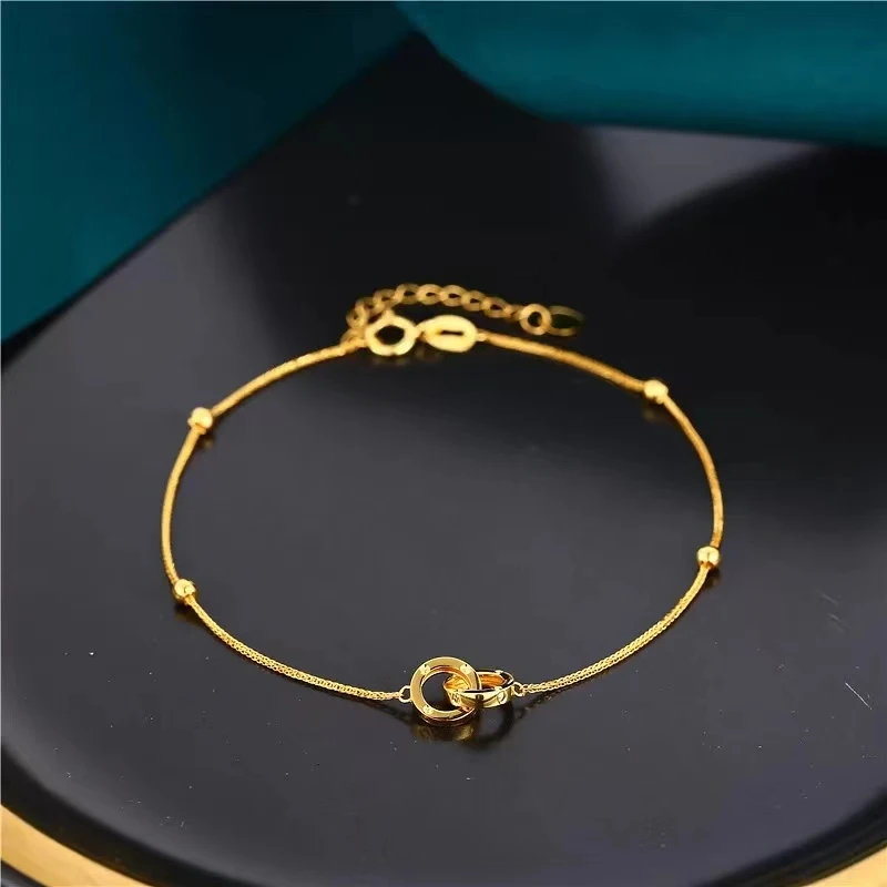 Pulsera de mujer con doble hebilla redonda de oro auténtico de 18 quilates, cadena Chopin ajustable Au750 pura, regalo de joyería fina de moda