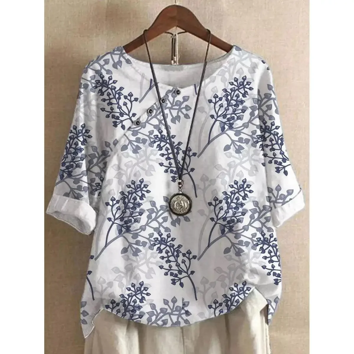 

Real Shot 2025 летняя новая женская одежда, женская рубашка с короткими рукавами из хлопка и льна с принтом в стиле ретро