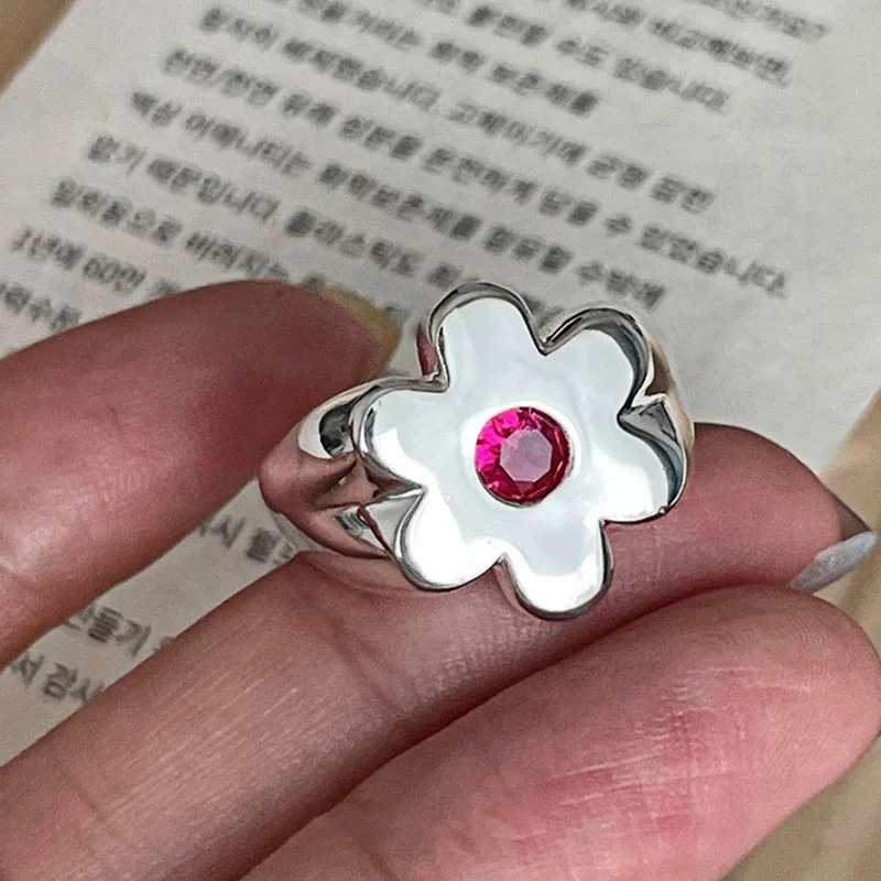 Foxanry Minimalist Flower Rings for Women Couples Korean Cute Fashion Creative Chain Tassel Geometric Handmade Party Jewelry