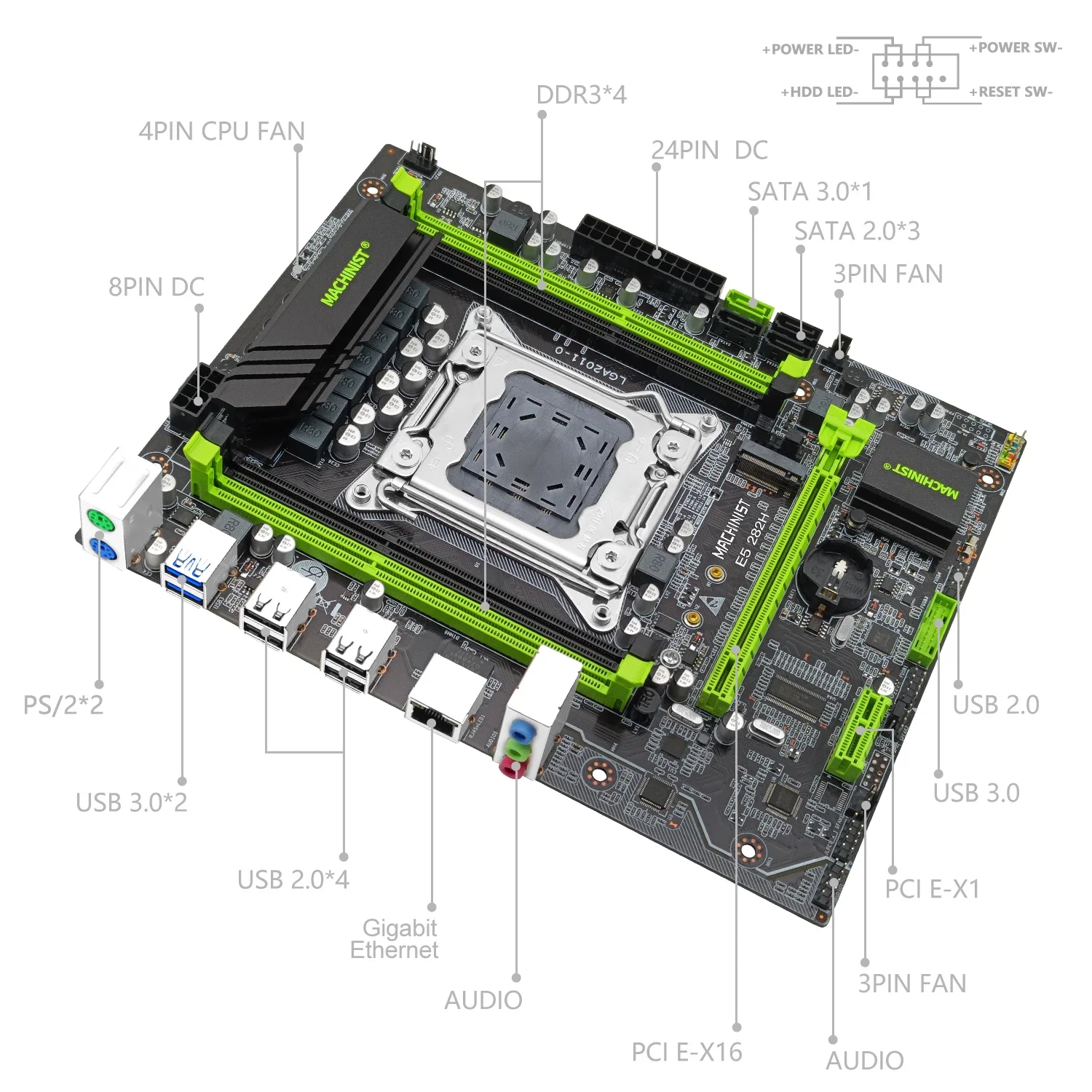 Imagem -02 - Conjunto de Motherboard Kit Lga 2011 Processador Xeon e5 2620 Cpu 16gb 2x8gb Ecc Memória Ddr3 Ram M.2 Nvme Sata Ssd Machinist-x79 V2.82h