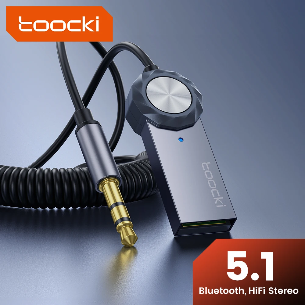 TOOCKI Adapter Bluetooth Aux Bluetooth 5.1 5.0 Nadajnik audio USB na 3,5 mm Car Audio Music Mic Zestaw głośnomówiący do głośników samochodowych