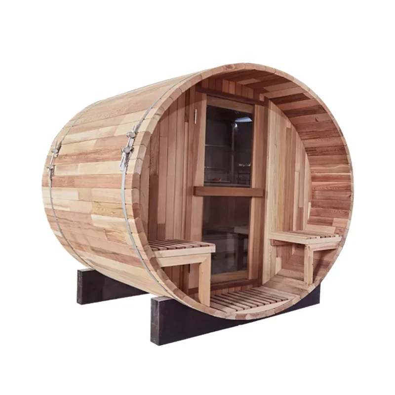 Hot sales 2022 Canadian pine/hemlock/red cedar outdoor barrel type sauna traditional sauna, with heater accessories for 4 people