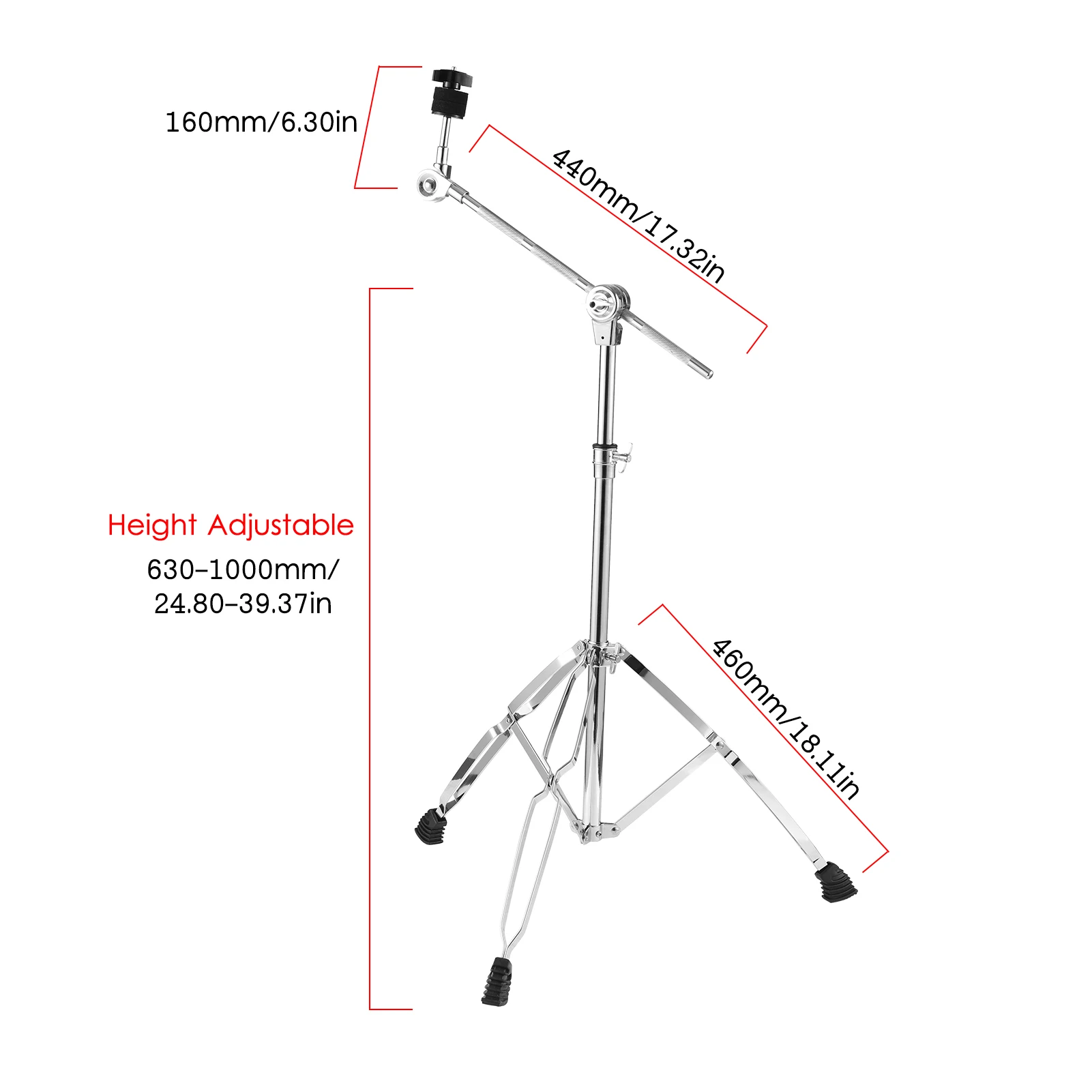 Dual-use Straight  Boom Cymbal Stand Double Braced Legs Height Angle Adjustable Drum-kit Cymbal Support Rack for 14-20in Cymbals