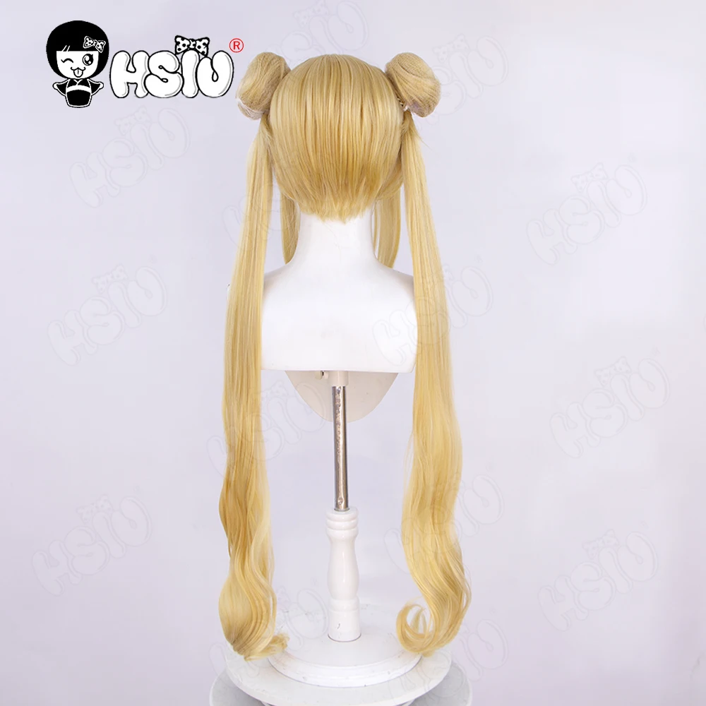 Peruca Cosplay Tsukino Usagi, HSIU 95cm, Loiro, Rabo de Cavalo Duplo, Longo, Encaracolado, Doar, Peruca Brand