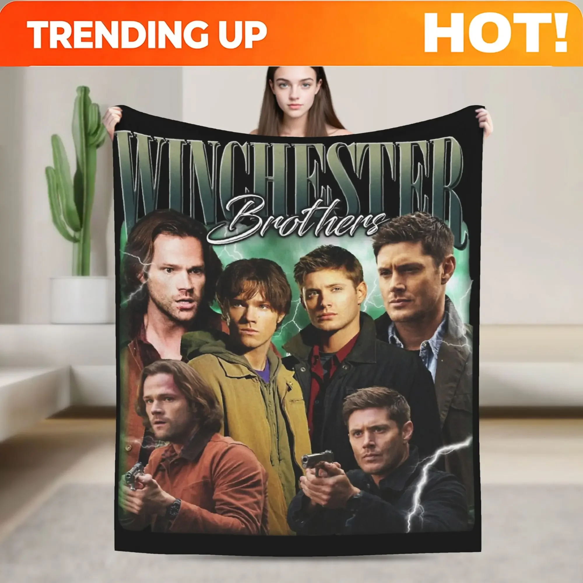 Custom Winchester Brothers Sam & Dean Supernatural Movies Cover Blanket Coral Fleece Plush Thin Throw Blankets For Bedding Bedsp