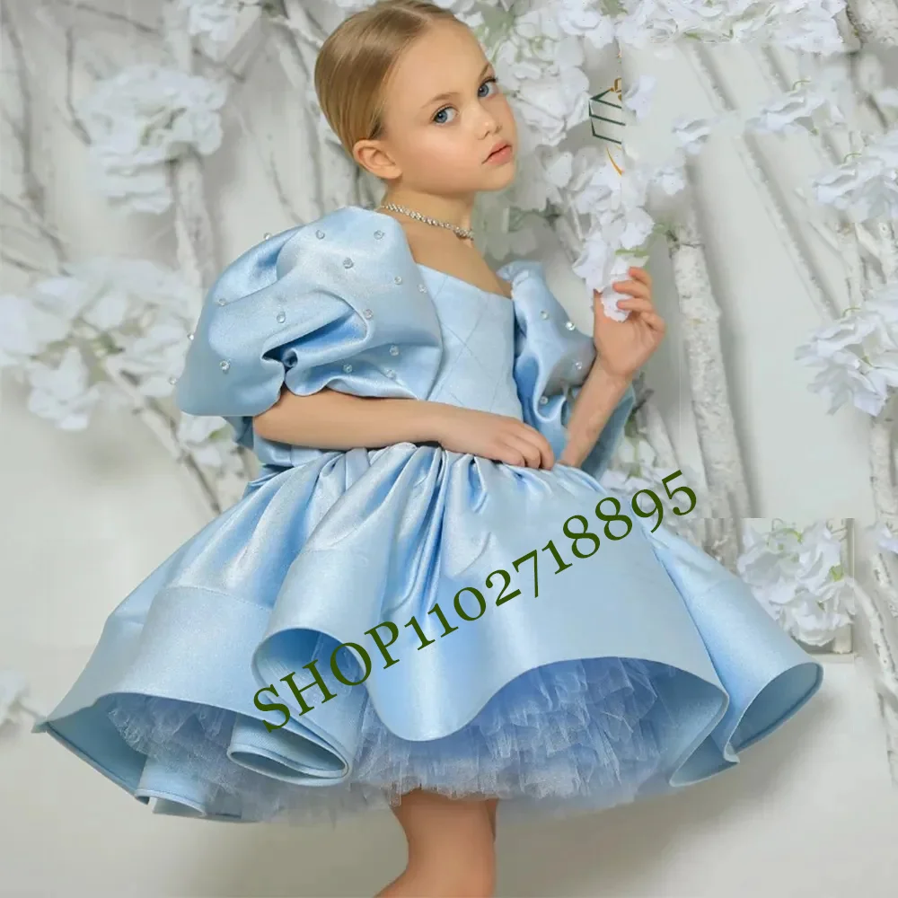 

Charming Scoop Flower Girls Dresses with Beading for Baby Tutu Satin Modern Christmas Gowns 2023 Summer New