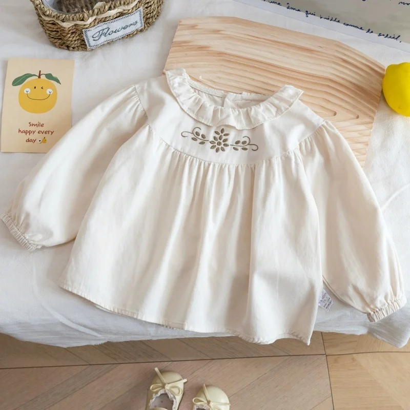 

Girls' 2026 New Spring Shirt Korean Edition Fashion Casual Embroidered Long Sleeve Shirt Middle and Small Children's Top