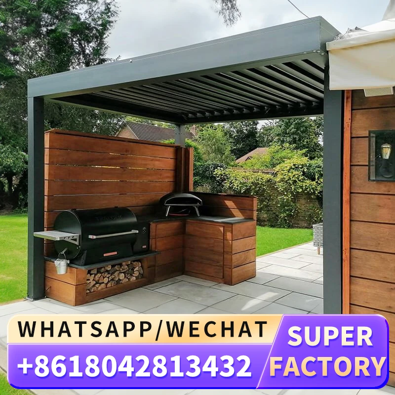 Factory Wholesale Outdoor Luxury Waterproof Patio Cover Gazebo for Patio Garden Yard Aluminum Louvered Pergola Motorized