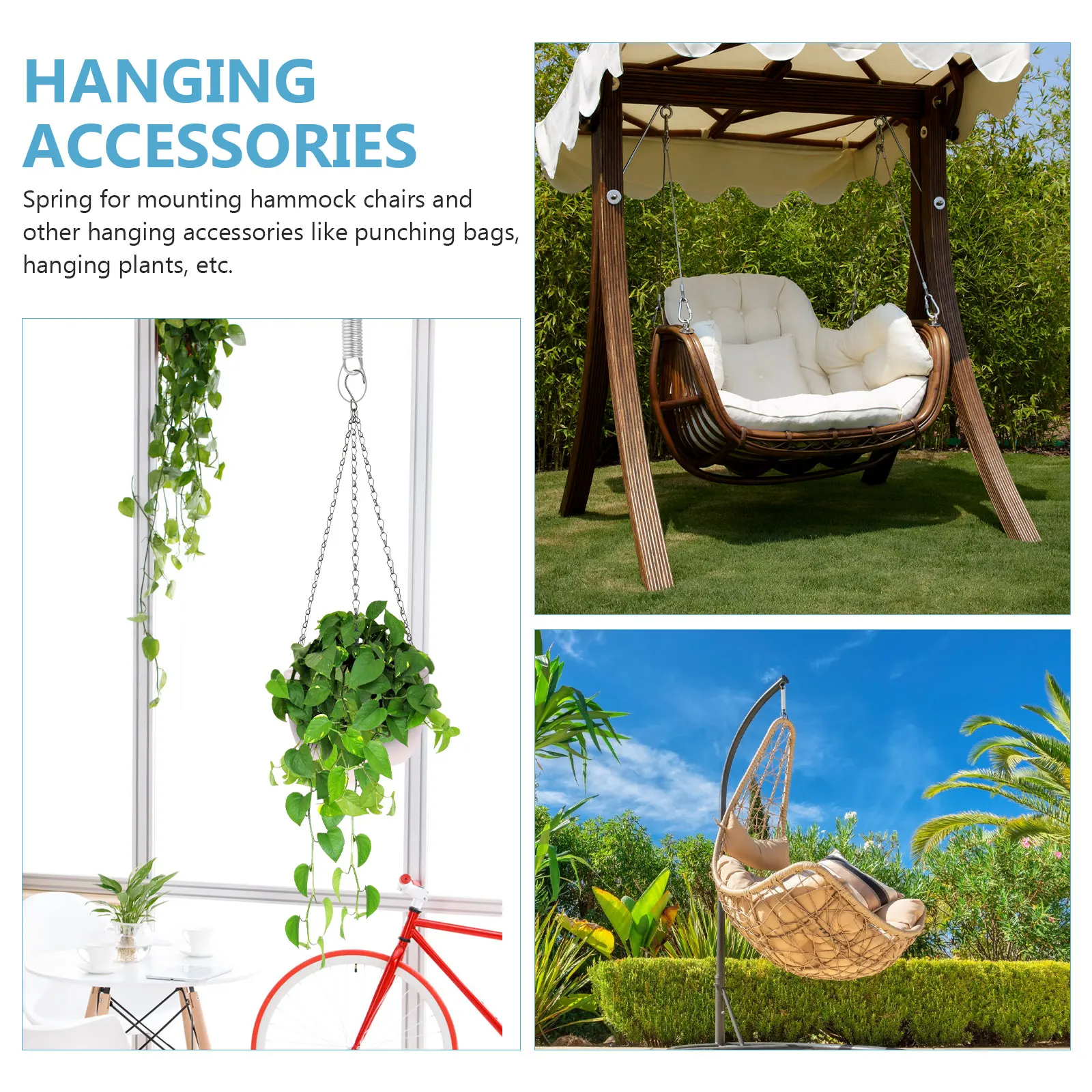 

1Set Hammock Spring Kit Heavy Duty Stainless Steel Swing Fixing Spring for Hanging Chair Punching Bag Hanging Plants Low Noise