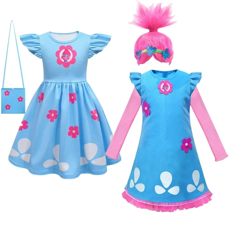 Trolls 2 kids dresses for girls princess costume Kids Cosplay trolls poppy party dresses Vestido superfsia Infantil girl clothin