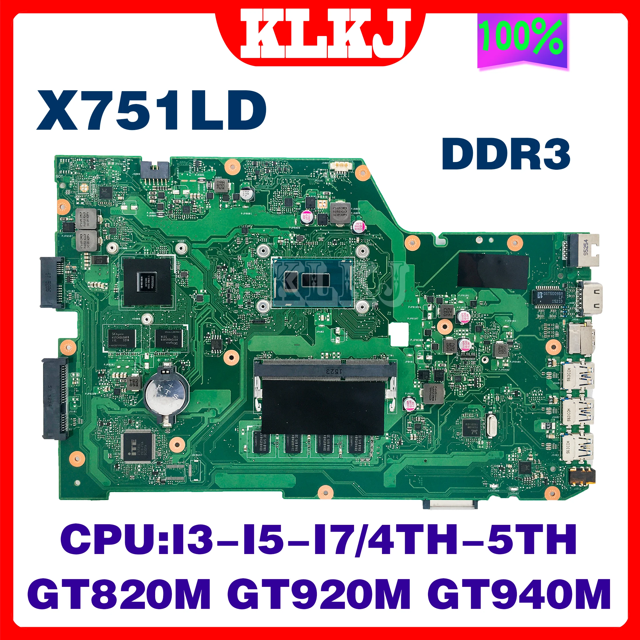 X751LD Laptop Motherboard For ASUS X751LB X751LDB X751L X751LJ  X751  I3-I5 I7 4th/5th CPU GT820M 920M 940M 4GB-RAM EDP Or LVDS