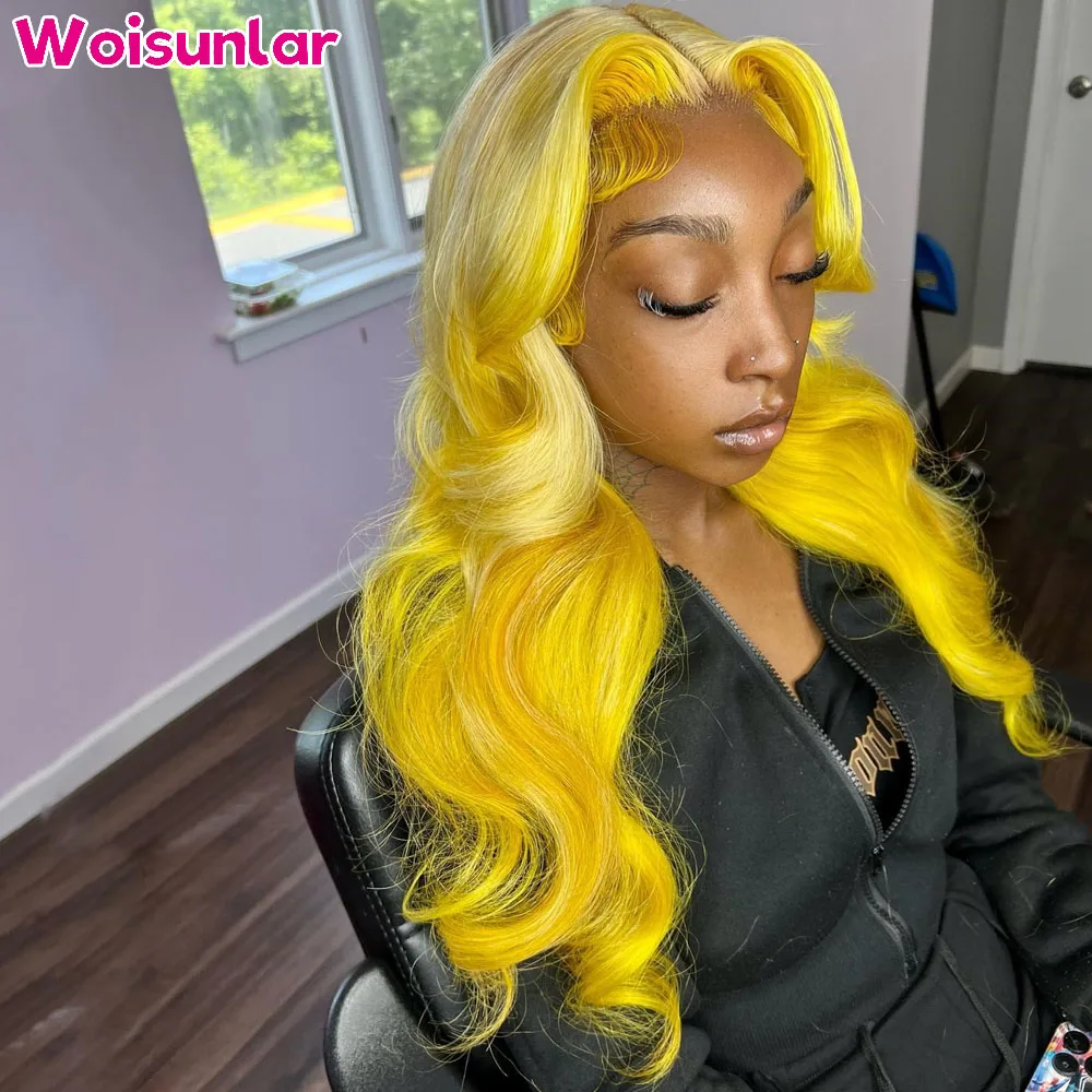 Ombre Yellow and 613 4x4 Lace Closure human hair wig 100% 13X4 Transparent Lace Frontal 613 Body Wave Wigs Human Hair For Women