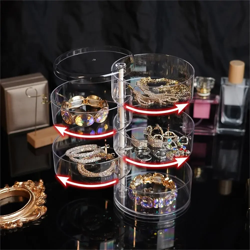 Rotating Jewelry Storage Box Makeup Storage Rack Bracelet Earring Round Plastic Organizer Boxes Holder Display Rack with Cover