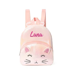 Cute Cat Embroidered Backpack For Children And Girls Personalized Name Cartoon Backpack Girl Kindergarten Gift