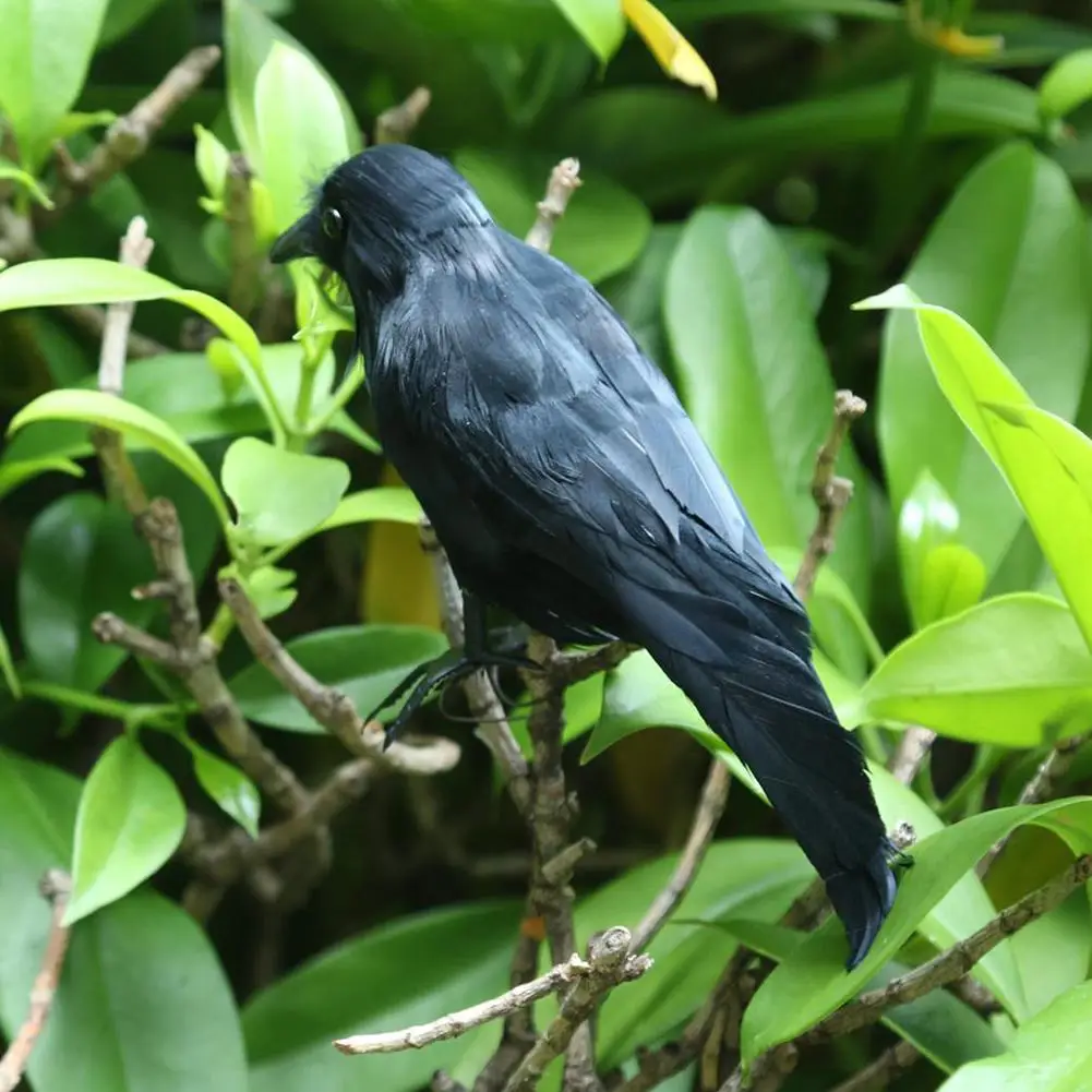 Simulierter schwarzer Krähen-Vogel als Vogelabwehr für den Außenbereich, Garten, Halloween-Party-Requisite, Gothic-Grusel-Dekoration, Ornament – Detail 14