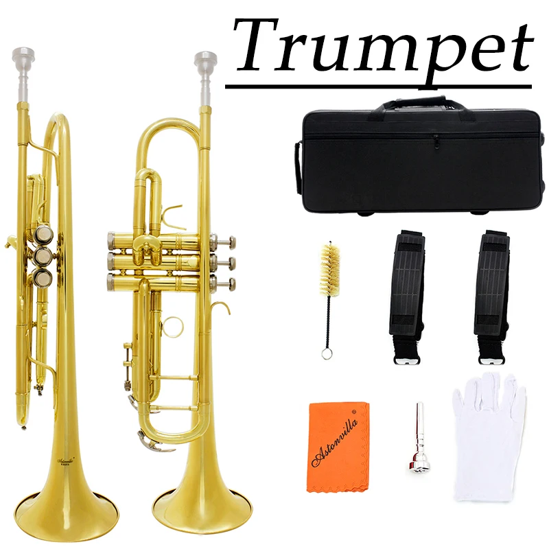 Astonvilla BbTrumpet Double-Strand Gold Trumpet - Exam Grade Brass Instrument with Large Bore Design Includes Case& Accessories