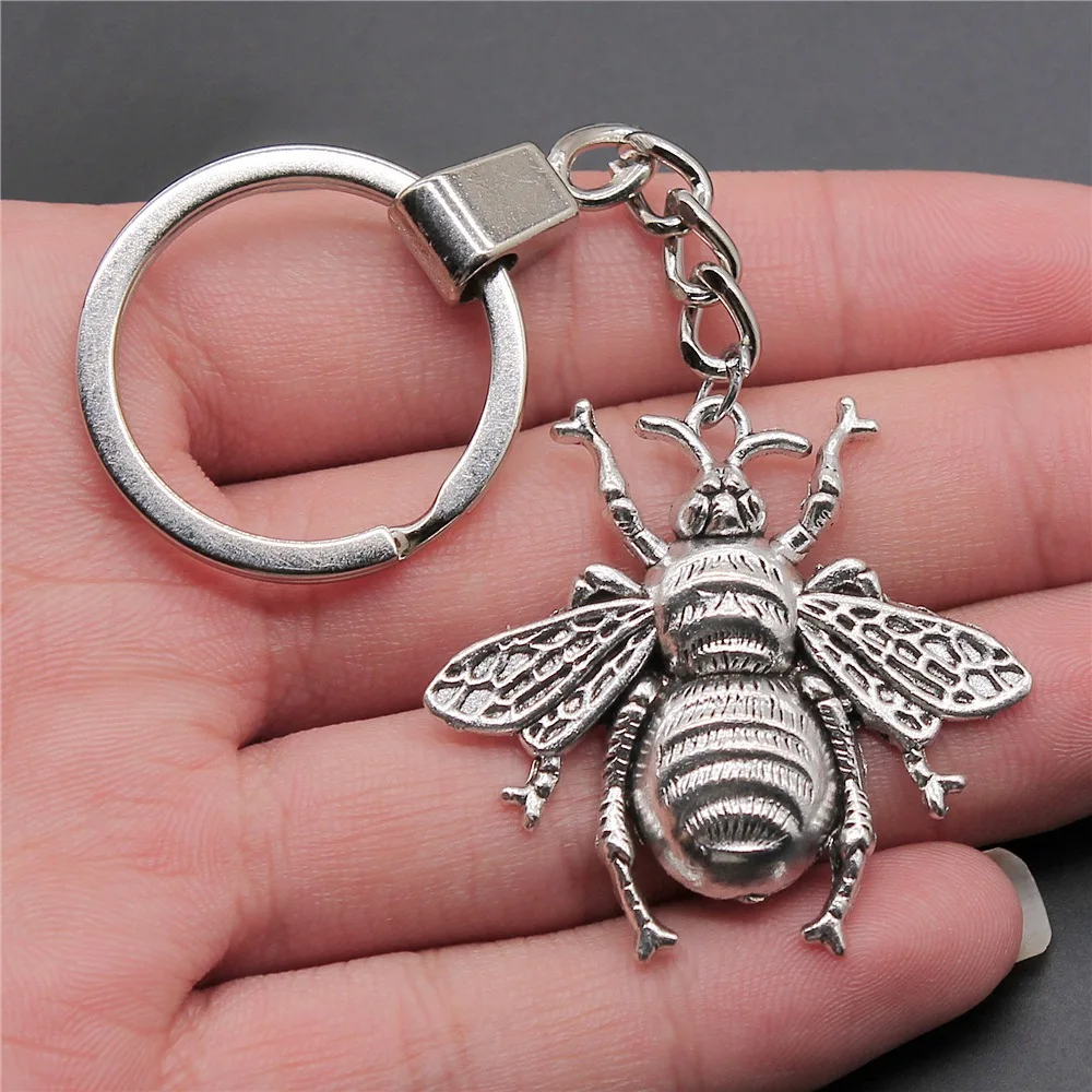 Men Keychain DIY Metal Holder Chain Vintage 2 Colors 40x38mm Bee Pendant Keychain Dropshipping