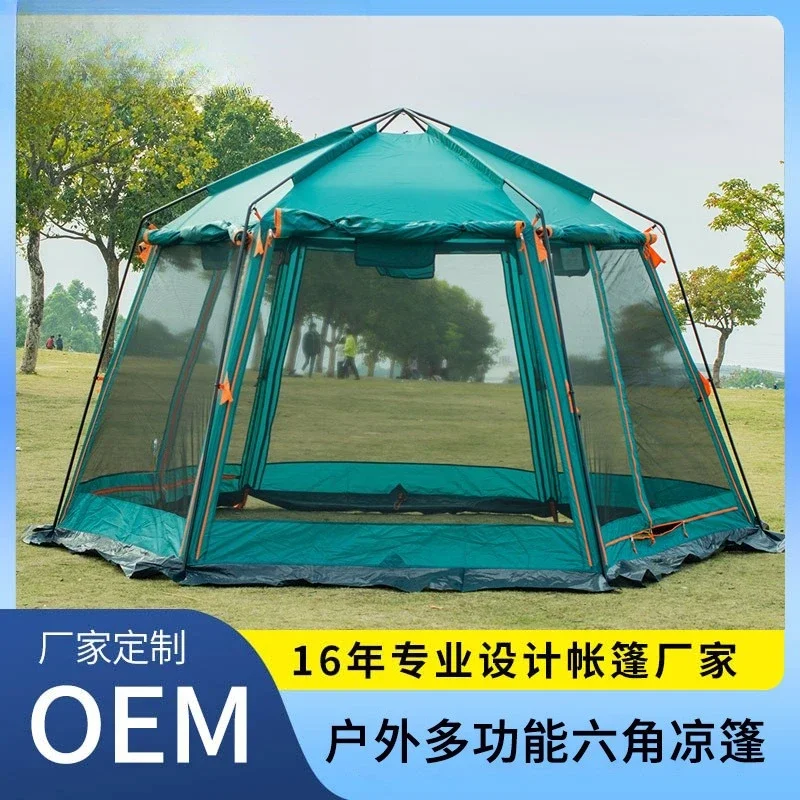Tent camping automatic 5-8 outdoor mosquito-proof rain net earthquake emergency relief hexagonal camping big tent