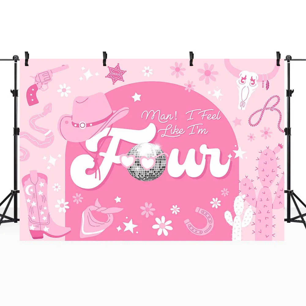 Mocsicka Pink Cowgirl Birthday Background Girl 4th Birthday Party Decor Man mi sembra di essere quattro foto sfondo Banner Photocall