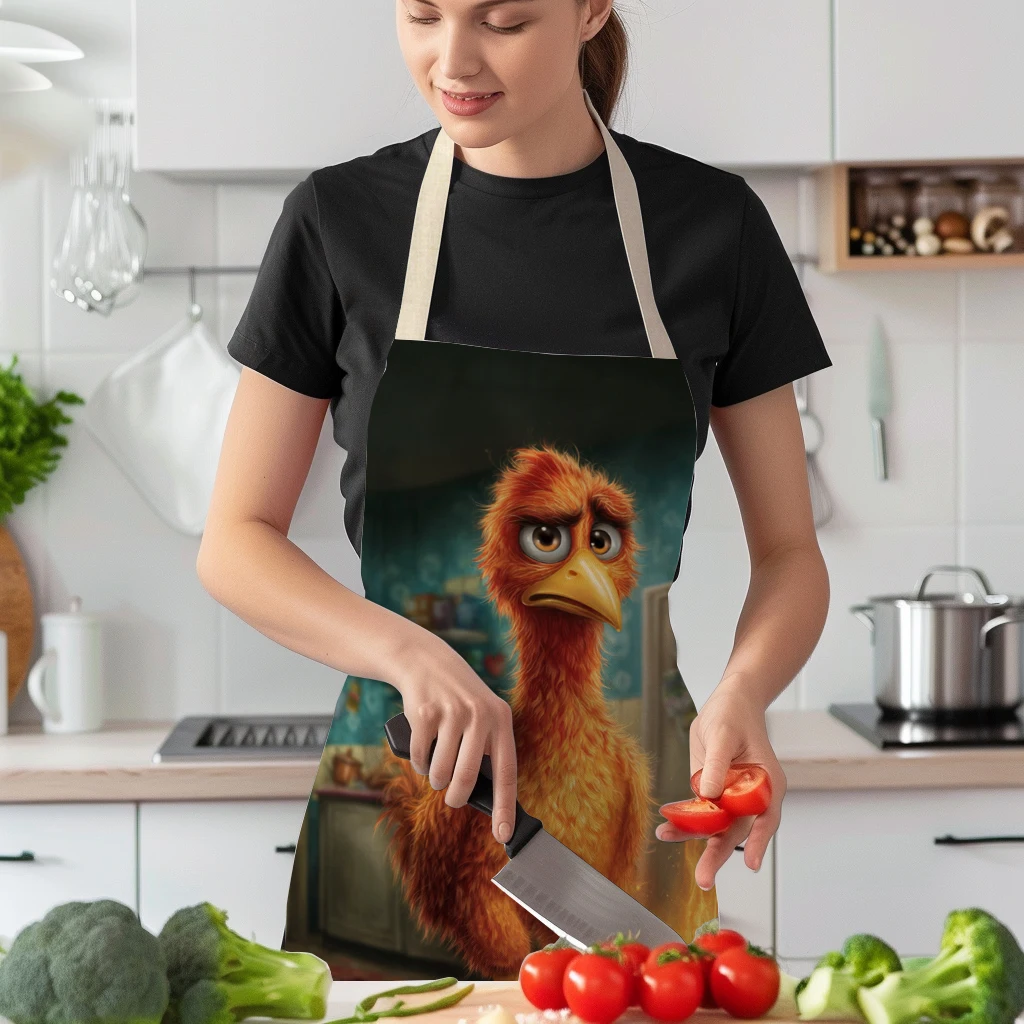 Farm Rooster & Barn Pattern Polyester Apron - Stylish Cooking & Crafting Apron for Home, Kitchen and Art Studio Use
