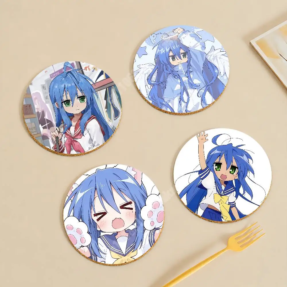 L-Lucky S-Star Izumi Konata Wooden Cup Mat Cappuccino Vodka Juice Water Coaster for Flower Shop