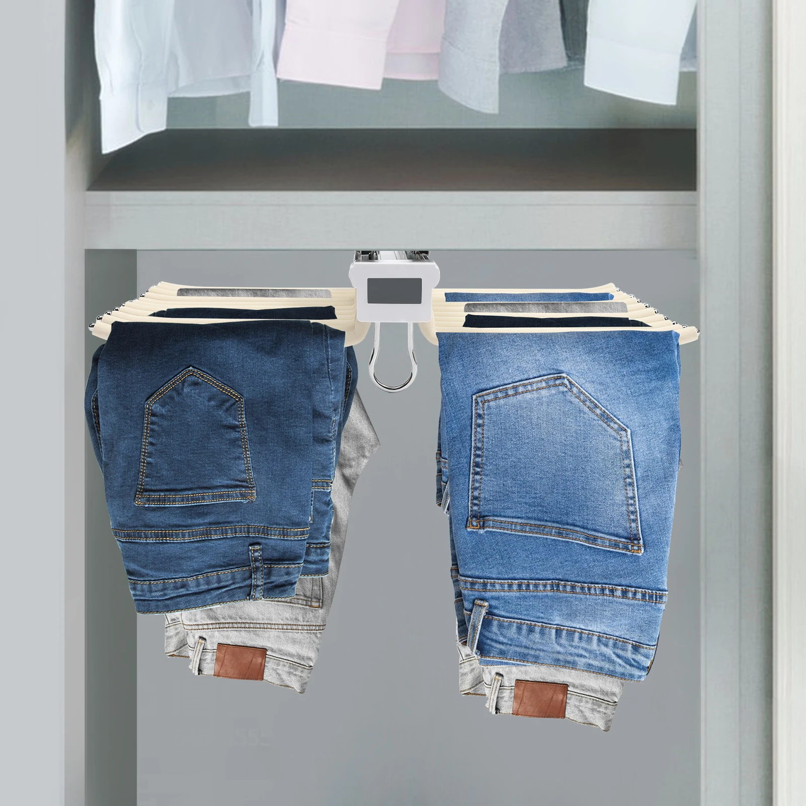 

Бежевая выдвижная вешалка для брюк, стальная вешалка для брюк с 22 подлокотниками, компактный органайзер для хранения вещей, максимальная нагрузка 33 фунта