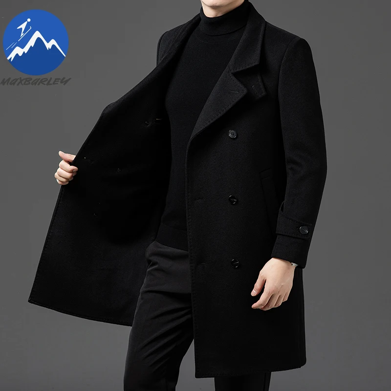 Maxbarley Winter Wool Jacket Men Light Luxury Long Woolen Trench Coats 2025 High Quality England Thick Soft Warm Overcoat Man